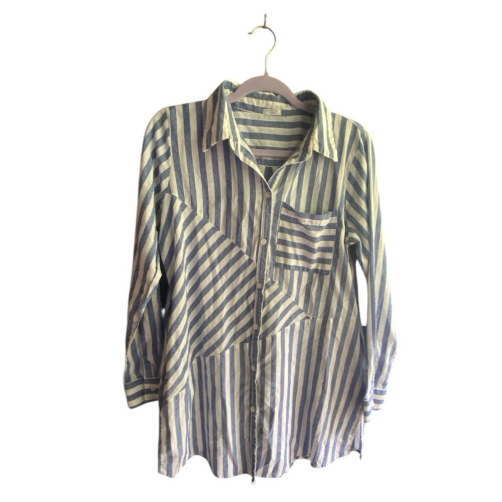 STUDIO 1886 Blue White Asymmetrical Striped Tunic  POCKETS Ladies PLS READ DESCR